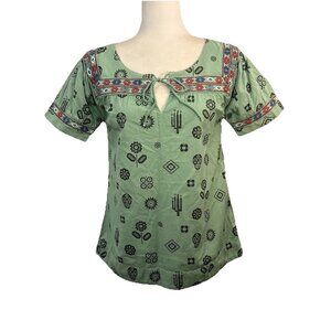 Ryan Michaels Green Day Of The Dead Aztec Blouse Embroided Women Small
